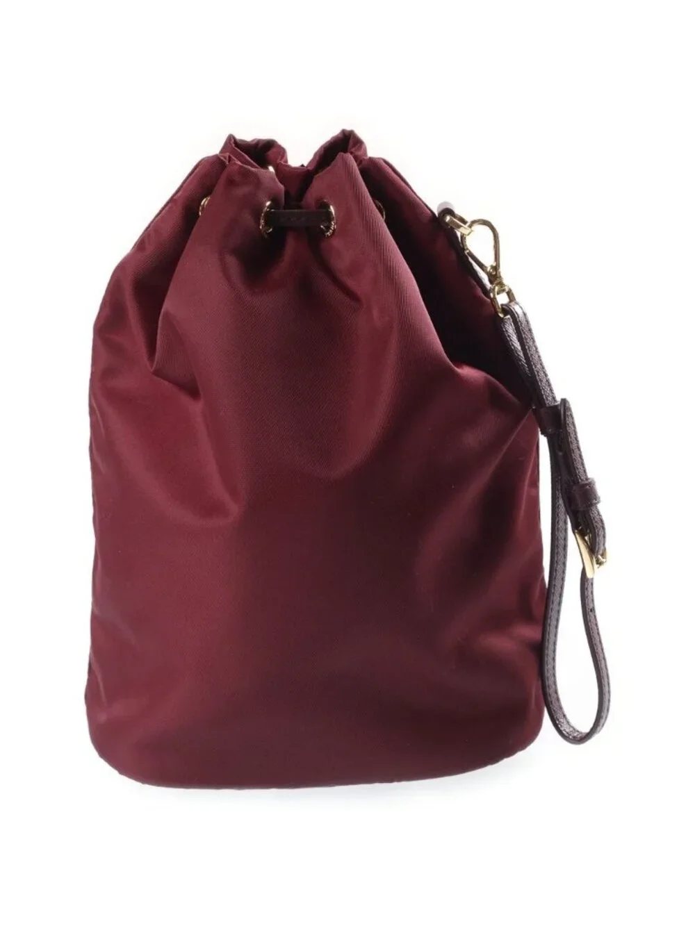 Prada Re-Nylon Triangle Logo Drawstring Pouch Mini Bag Bordeaux Wine